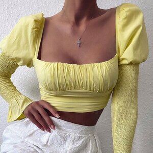 Oh Polly -Shirr It Off Puff Sleeve Crinkle Crop Topn Size 4